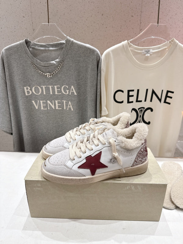 Golden Goose 2025 Wool-Lined Dirty Sneaker Ivory mix Red Cowhide 491638