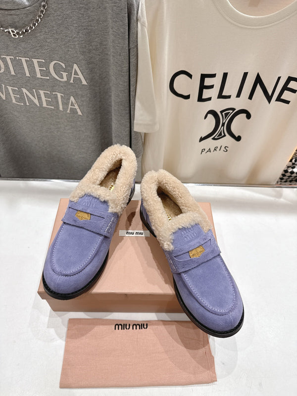 MiuMiu 25 Fur Loafer Light Purple mix Beige Suede 535599