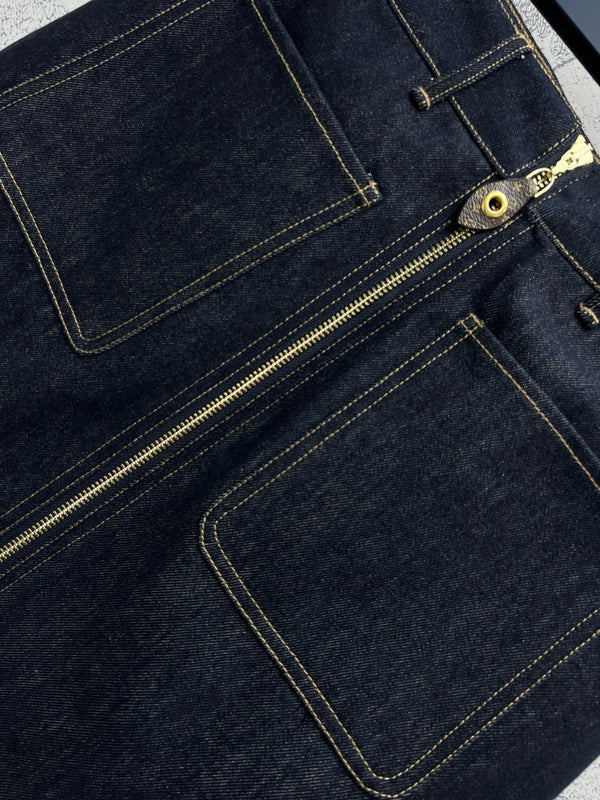 LV 25 Denim Skirt Black Cotton