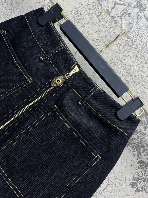 LV 25 Denim Skirt Black Cotton