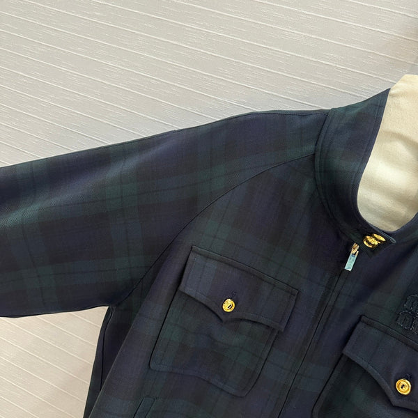 Miu Miu Plaid Drop Shoulder Jacket Green Blue Wool