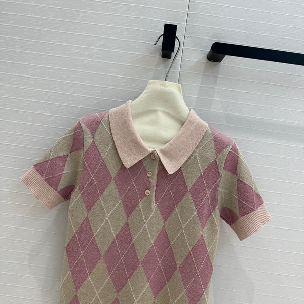 Gucci 25 Short-sleeved Knitted Sweater Pink Wool