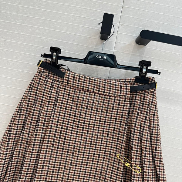 Celine Pleated Skirt Brown Wool Cotton Polyester