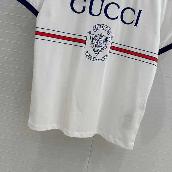 Gucci 25 Blue Letter Short-sleeved T-shirt White Cotton