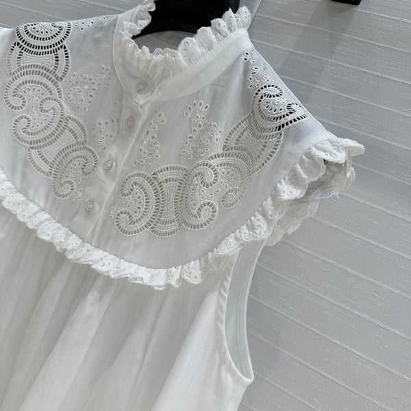 Celine 25 Lace Sleeveless Shirt White Cotton