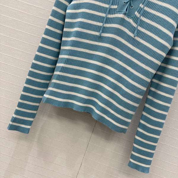 CD Navy Style Collared Sweater Ligth Blue mix White Wool