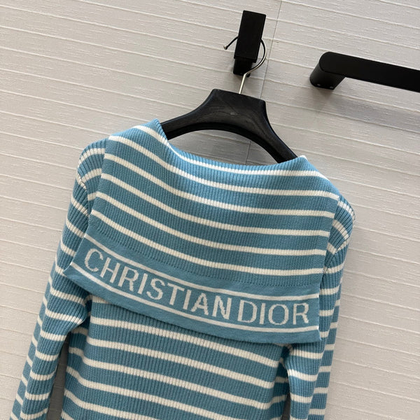 CD Navy Style Collared Sweater Ligth Blue mix White Wool