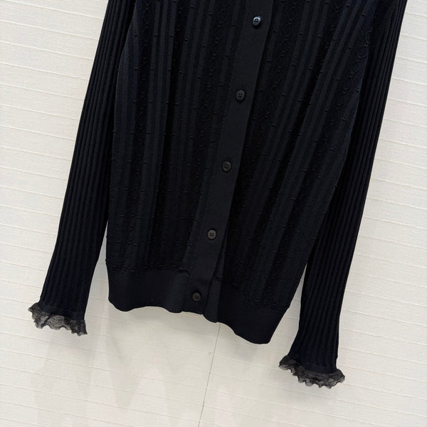 HM Long-Sleeve Sweater With Ruffled Details Black Modal Nylon
