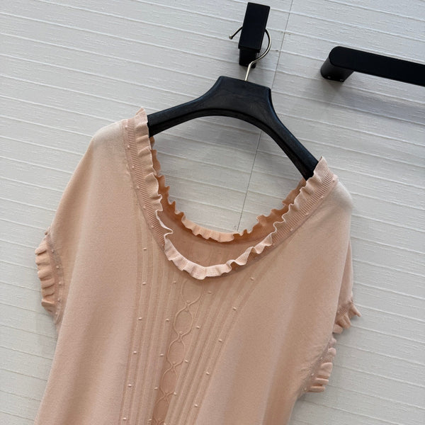 HM Short-Sleeve Sweater With Ruffled Details Beige Modal Nylon