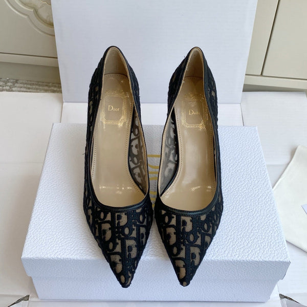 CD 26s Adioable Pump 8cm Monogram Black Beige Mesh Lambskin 909642