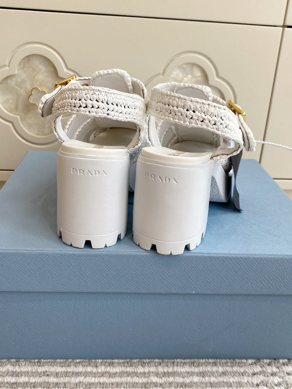 Prad 26s Fisherman Platform Sandals 8.5cm White Raffia 122237