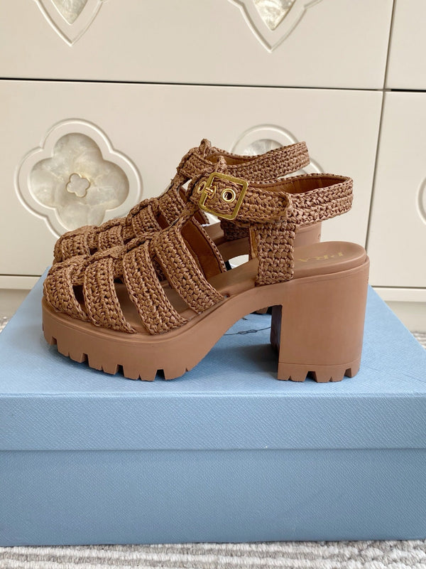 Prad 26s Fisherman Platform Sandals 8.5cm Brown Raffia 122239