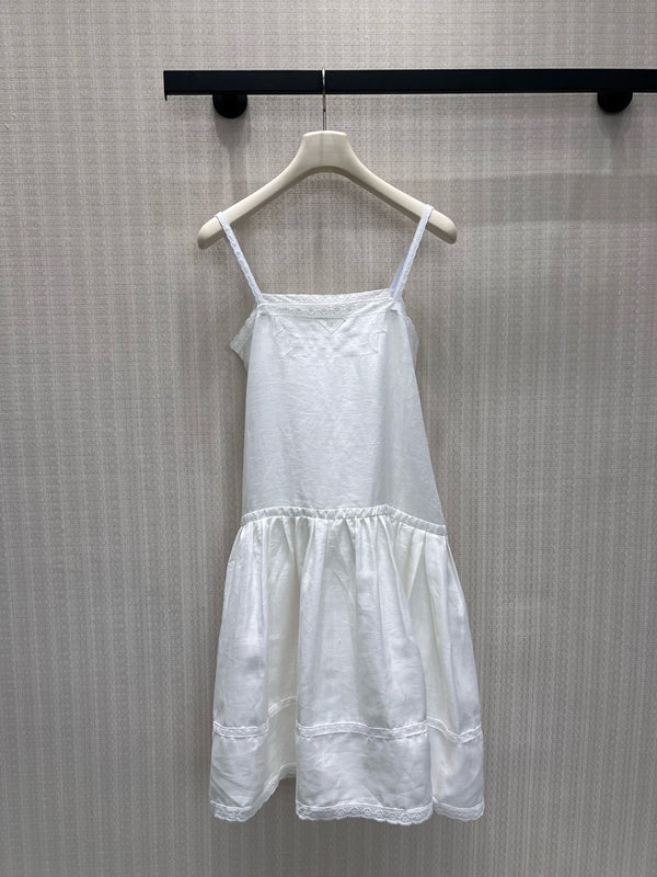 Prada Embroidered Dress White Linen 400574