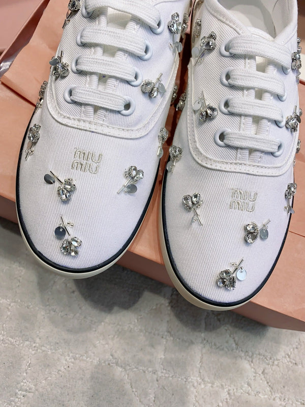 Miu Miu 2026 Crystal Embellished Sneaker Canvas 976963