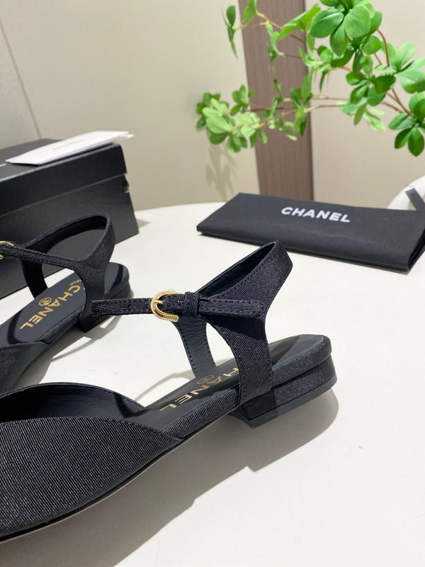 CC 25P Colorful Double Buckle Mary Jane Sandals Black Frabic 466988