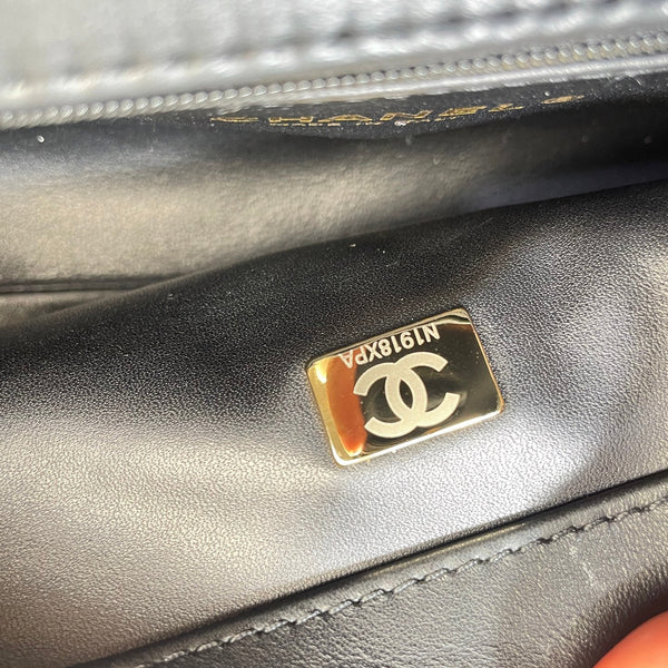 CC Maxi Flap Bag with Top Handle 31cm Black Denim