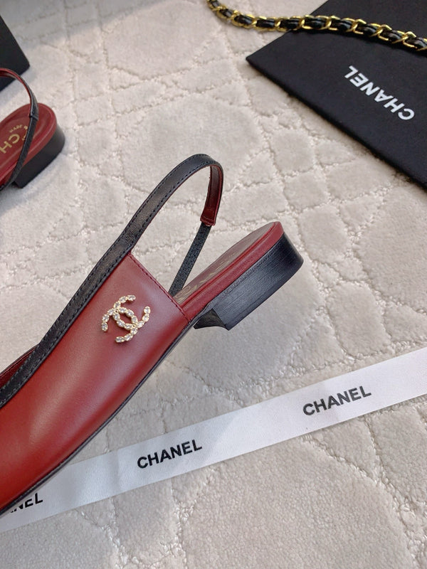 CC Cap Toe Slingback Black Red Lambskin 404283