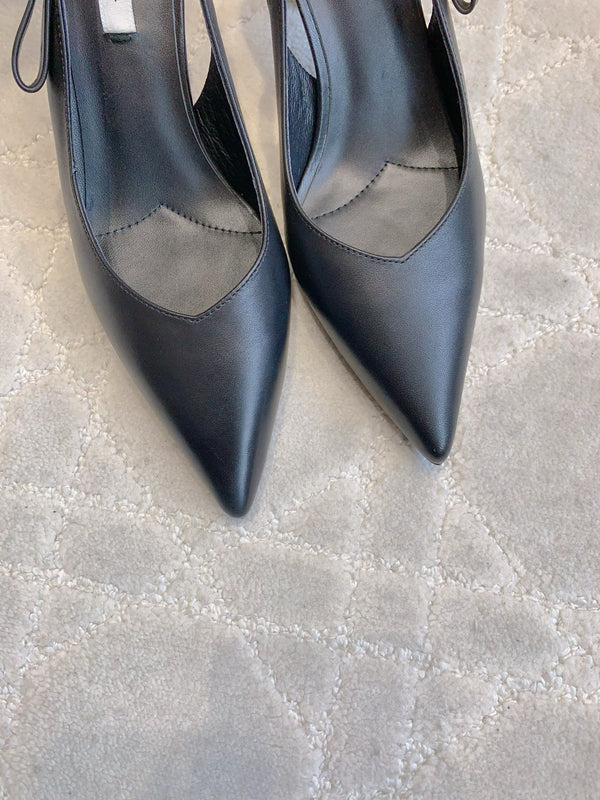 Prada 26s Open-Back High Heels Black Sheepskin 615387