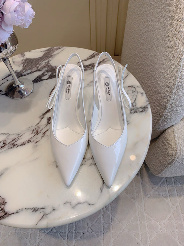 Prada 26s Open-Back High Heels White Patent Leather 615388