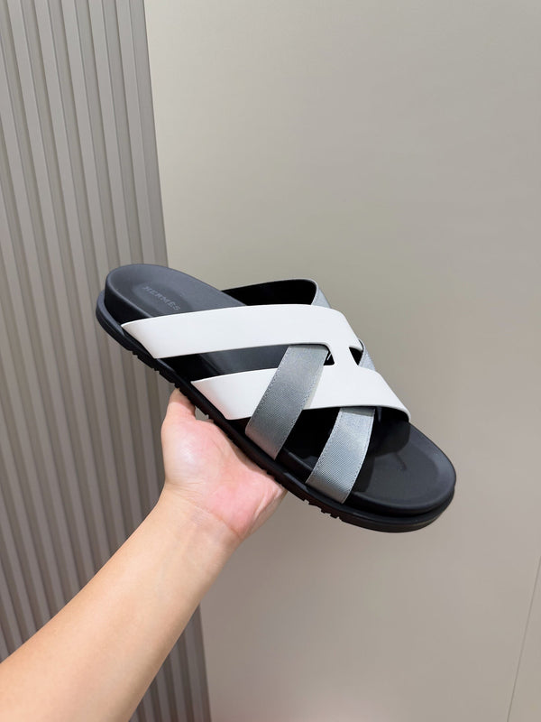 HM Men's Kazimir Slide Grey White Calfskin 562768
