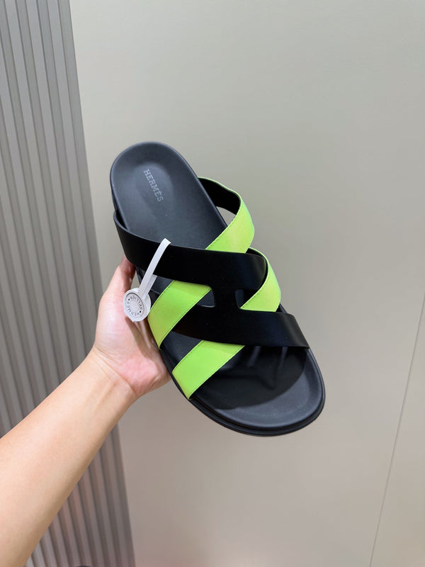 HM Men's Kazimir Slide Black Green Calfskin 562770