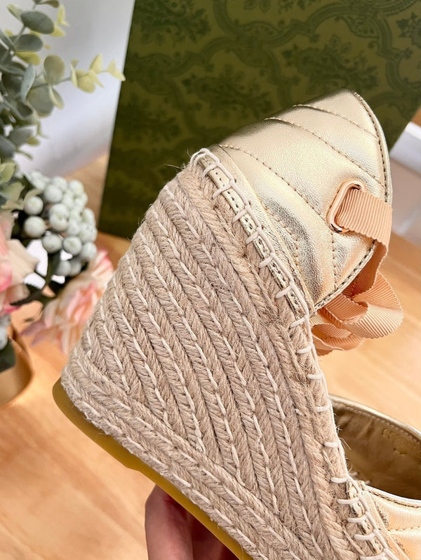 GG Crochet platform Espadrilles Rose Tan Leather