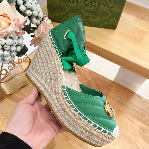 GG Crochet platform Espadrilles Jade Green