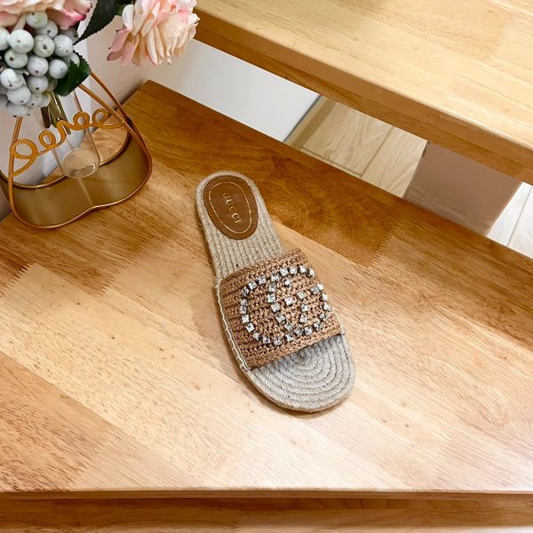 GG Casual Style Logo Sandals Brown Caramel