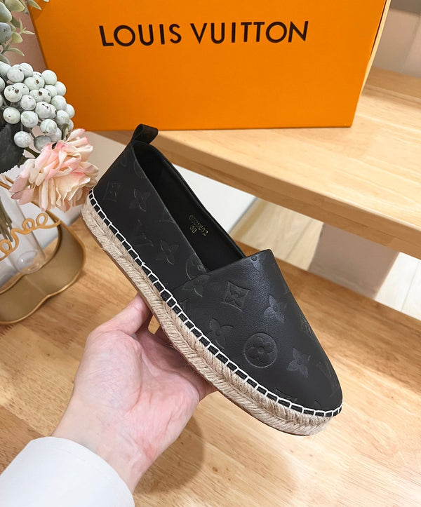LV Embossed Espadrilles Black Sheepskin 240628