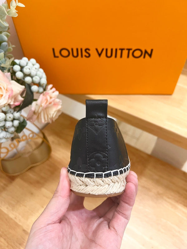 LV Embossed Fisherman Espadrilles Black Sheepskin 240629