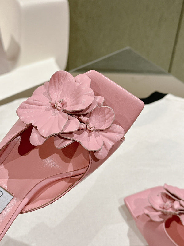 Jimmy Choo Amita Flowers Sandal 4.5cm Pink Sheepskin 659643