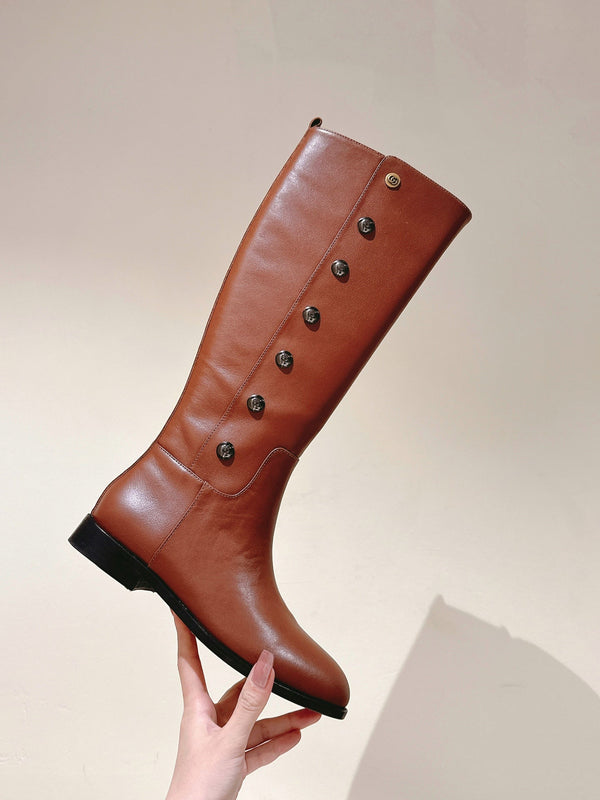 Gucci Button Boots Brown Black Sheepskin 484876