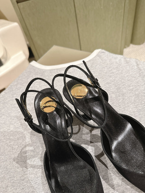 AIMÉE HIGH 8 CM SLINGBACK PUMPS IN BLACK SATIN