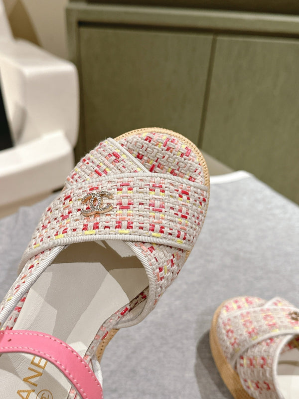 CC 25ss Espadrille Sandals 85mm Pink Colorful Tweed Cowhide 462247