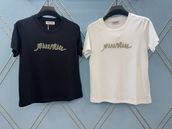 Miu SS26 Rhinestone T-Shirt Cotton 351328