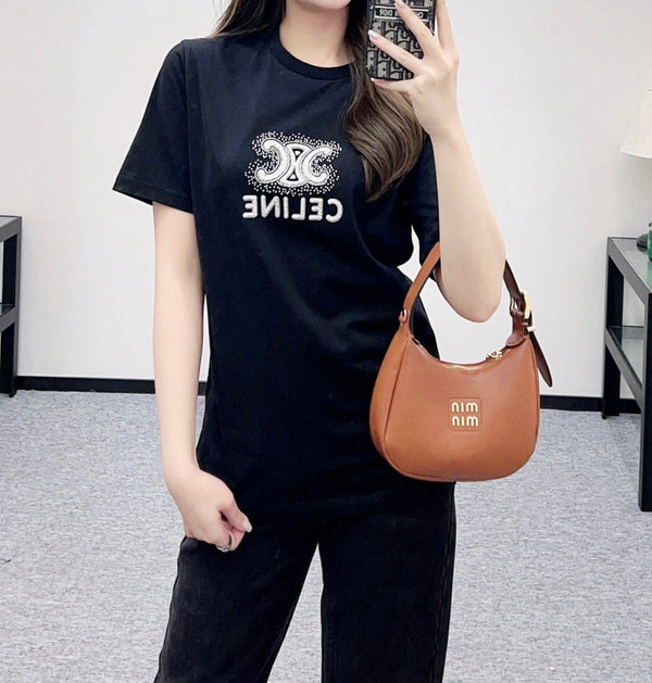 Celine Triomphe Embroidered T-shirt Cotton 351314
