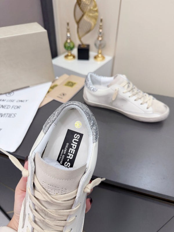 Golden Goose 26s Superstar Sneakers White Sliver Glitter Leather 735892