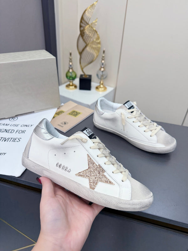 Golden Goose 26s Superstar Sneakers White Gold Glitter Leather 735895