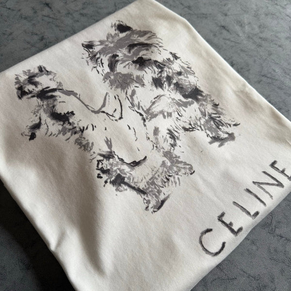 Celine SS26 Unisex Puppy Print Short-Sleeve Tee White Cotton 350474