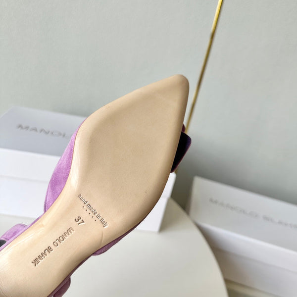 Manolo Slingback 7cm Purple Suede Leather Bottom 451206