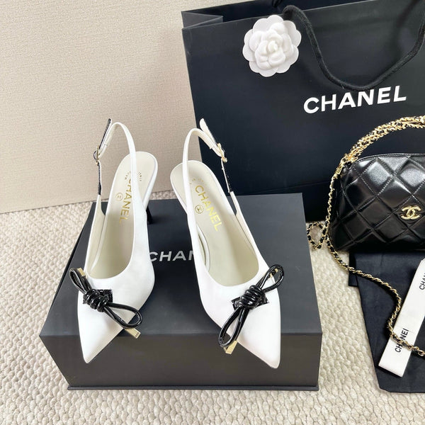 CC 25 Slingback High Heel White Silk 330923