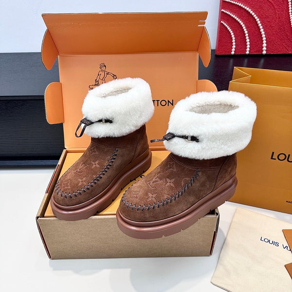 LV Cortina Low Boots Chocolate Suede Wool 542233