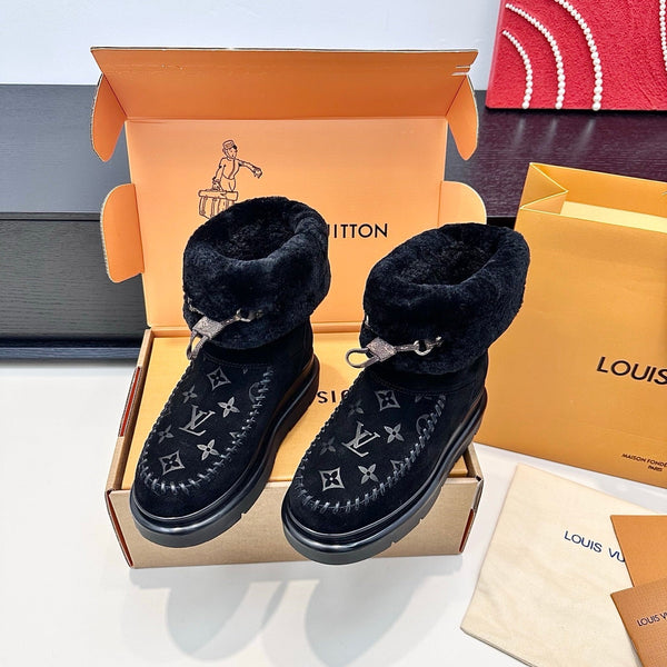 LV Cortina Low Boots Black Suede Wool 542234