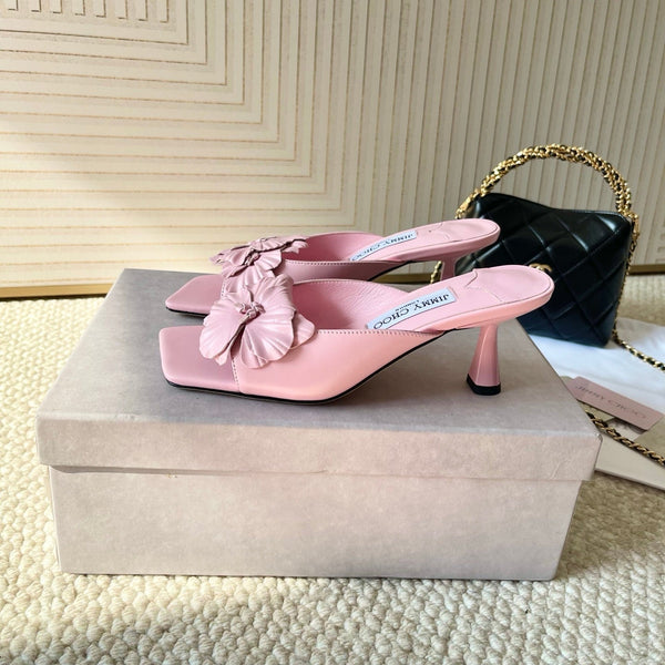 Jimmy Choo Skye Corsage Sandals Pink Sheepskin 669835