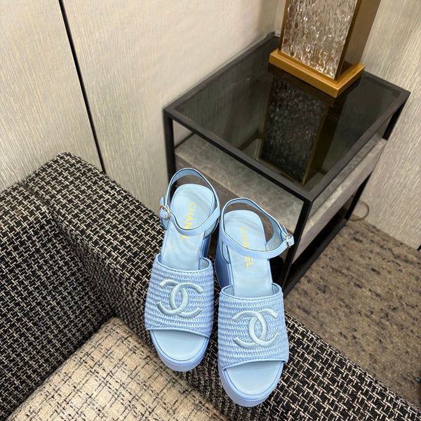 CC 26s Platform Sandal Light Blue Raffia Sheepskin 688694