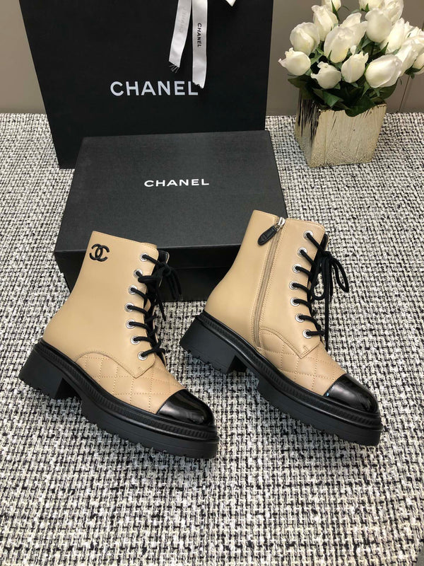 SHORT BOOTS BEIGE CREAM MIX BLACK SUEDE LAMBSKIN