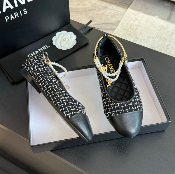 Double Strap Chunky Heel Mary Jane Shoes Black/White Caro