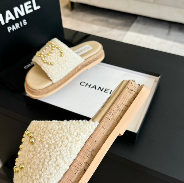 CC 25C Slippers Cream Satin Fabric 212978