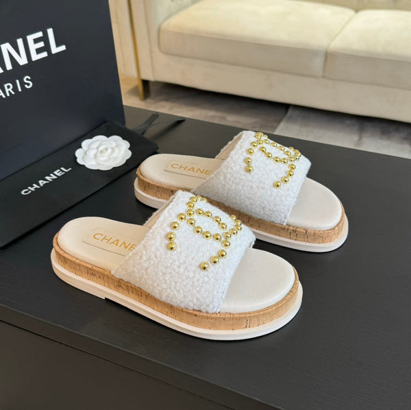 CC 25C Slippers White Satin Fabric 212980
