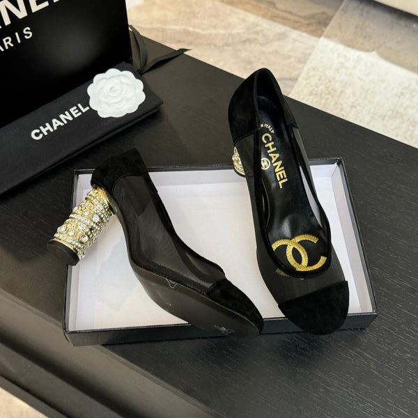 HIGH HEEL 85 MM SANDALS IN BLACK SUEDE AND MESH